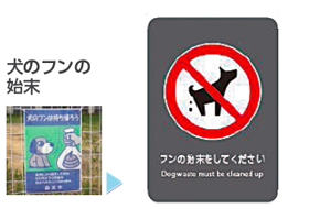写真:犬のフンの始末の古いサインと新しいサイン 写真:犬のフンの始末の古いサインと新しいサイン